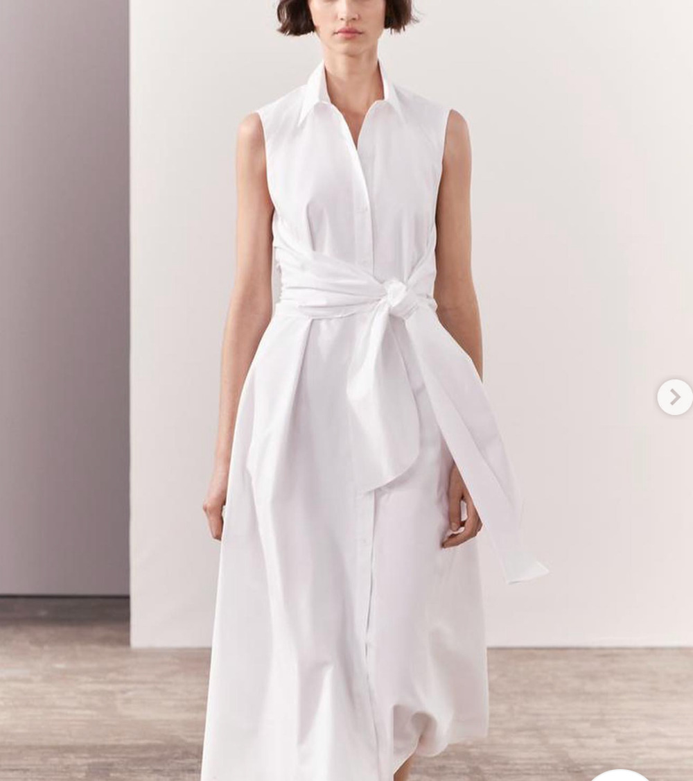 Zara Knotted Poplin Shirt Dress White Knot sz Medium M